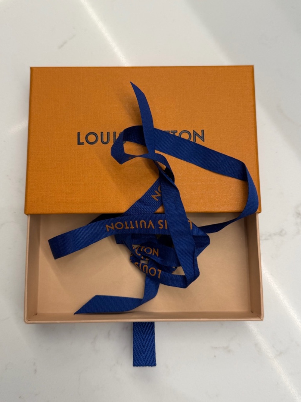 Louis Vuitton Orange Box with Blue Branded Ribbon